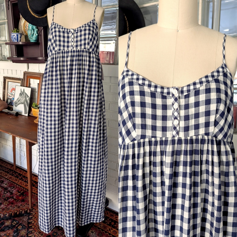 Denim&Co Blue and White Gingham Maxi Dress